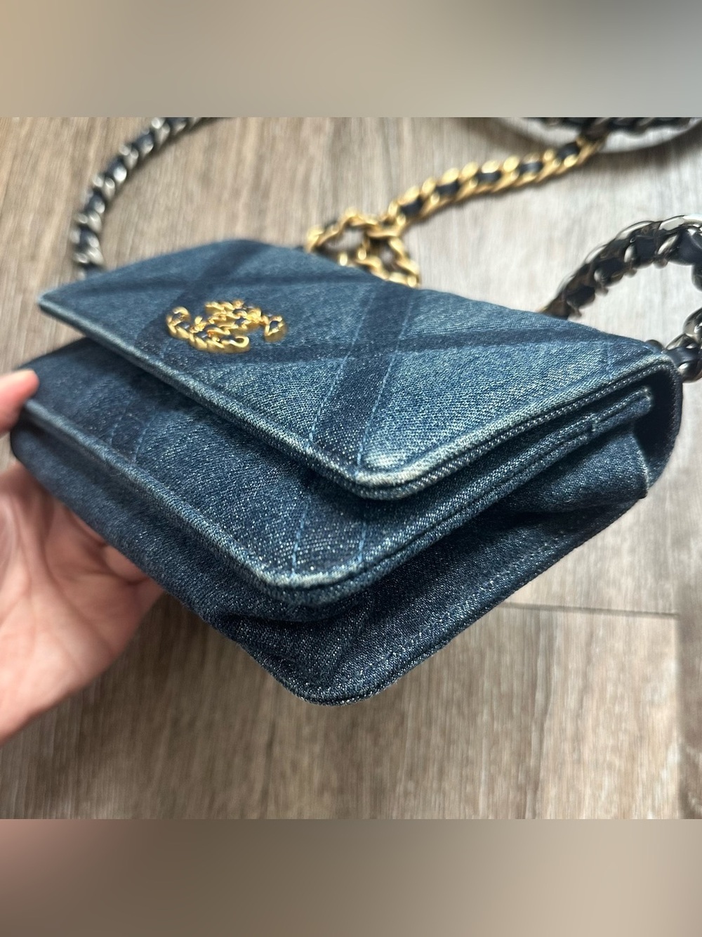 Chanel Denim Quilted Chanel 19 Wallet On Chain WOC Blue Shoulder Bag Crossbody - Picture 11 of 11